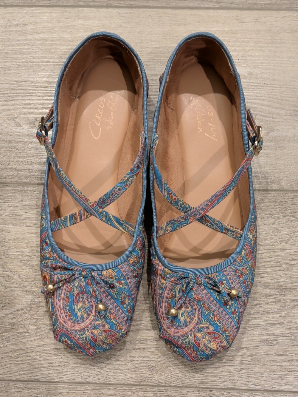 Circus by Sam Edelman Blue Paisley Cross-Strap Flats